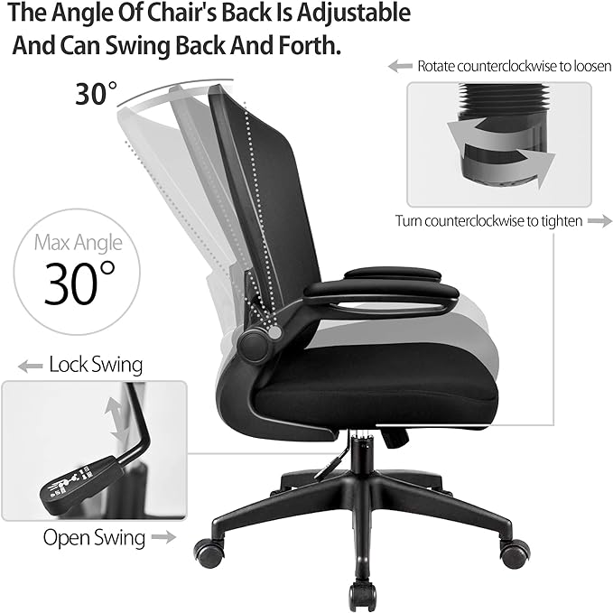 FelixKing Office Chair, Home Desk Chair with Lumbar Support Adjustable Height and Swivel Gaming Computer Chair with Flip up Armrests for Meeting Room (Black) - LeafyLoom