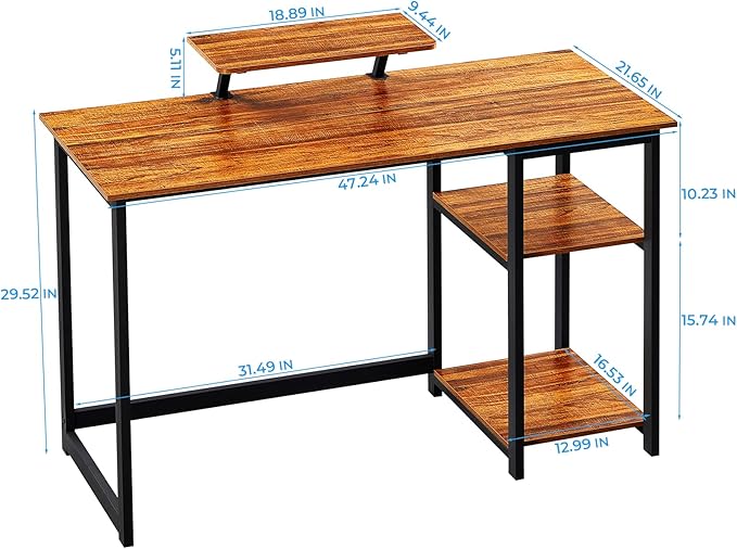 GreenForest Computer Desk with Monitor Stand,47 inch Home Office Desk with Reversible Storage Shelves Modern Writing Study Work Table,Easy Assembly,Walnut - LeafyLoom