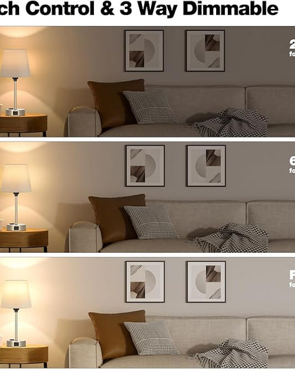 Table Lamps for Bedrooms Set of 2 Bedside - Nightstand Bedroom Lamp with USB C Port and AC Outlet Charging, Dimmable Touch Small End Side Lamp, Grey Night Stand Light for Kid/Guest Room/Living Room - LeafyLoom