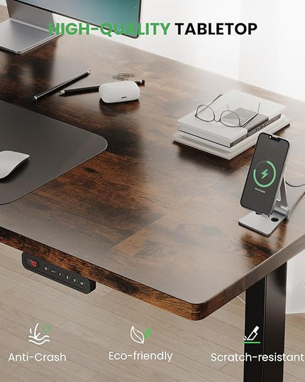 Electric Standing Desk Adjustable - 63 x 24 Inch Sit Stand up Desk with Cable Management - 3 Memory Preset Adjustable Height Desk Computer Home Office Desk - LeafyLoom