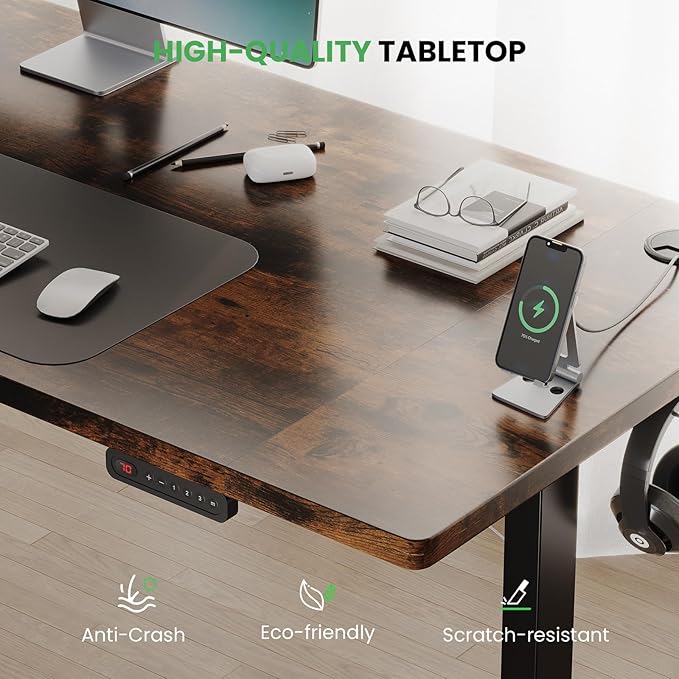 Electric Standing Desk Adjustable - 48 x 24 Inch Sit Stand up Desk with Cable Management - 3 Memory Preset Adjustable Height Desk Computer Home Office Desk - LeafyLoom