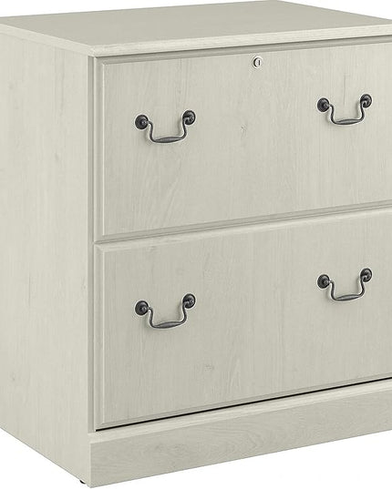 Bush Furniture Saratoga 2 Drawer Lateral File Cabinet in Harvest Cherry, Document Storage Chest for Home Office, Linen White Oak - LeafyLoom