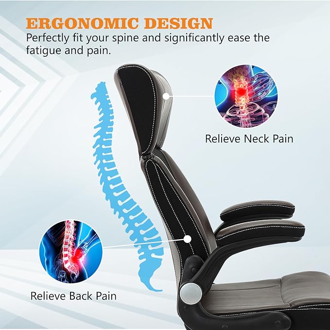 Home Office Chair, Ergonomic Desk Chair with Lumbar Support, Faux PU Leather Cushion Mid Back Mesh Executive Computer Chair-Adjustable Headrest, Armrest, Height for Home Office Gaming, Brown - LeafyLoom