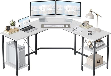CubiCubi L Shaped Desk, 59.1 inch Computer Corner Desk with 2 Storage Shelves, Home Office Desk for Writing Gaming Study, White - LeafyLoom