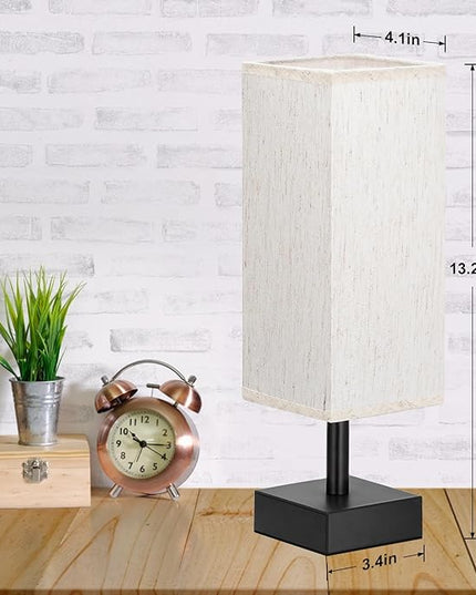 Small Table Lamps Set of 2 - Beige, Minimalist Lamps Set, Square Fabric Shade, for Kids Room Office Dorm, Push Button, Bulb NOT Included - LeafyLoom