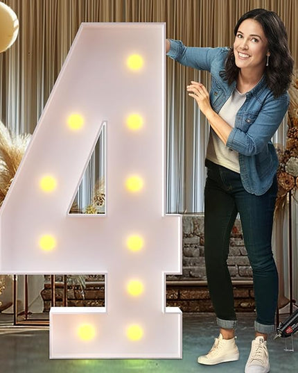 Rielmox Marquee Light Up Number 4, 4FT Large Birthday Decorations Party Decor White Anniversary Decoration w/Warm Lights for Boys Girls Kids Teens Adults - LeafyLoom