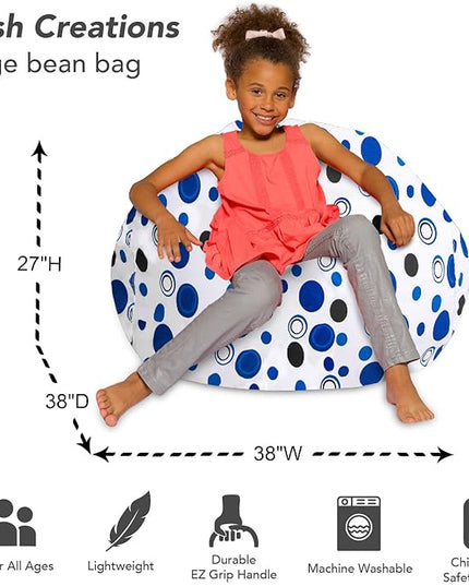 Posh Creations Bean Bag Chair for Kids, Teens, and Adults Includes Removable and Machine Washable Cover, Canvas Bubbles Blue and White, 38in - Large - LeafyLoom