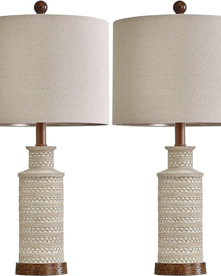 BOBOMOMO 24'' Farmhouse Table Lamp Set of 2 for Bedroom Living Room Vintage Rustic Traditional Nightstand Bedside Lamps - LeafyLoom