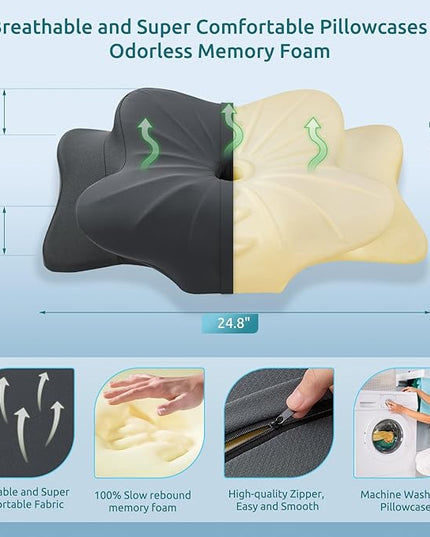 DONAMA Cervical Pillow for Neck and Shoulder,Contour Memory Foam Pillow,Ergonomic Neck Support Pillow for Side,Back and Stomach Sleepers with Breathable Pillowcase-Dark Grey - LeafyLoom