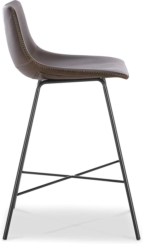 Poly and Bark Counter Stool 24 inches - Counter Height Bar Stools Set of 2 - Sturdy Kitchen Stools with Backs - Comfortable Bar Chair - Modern Countertop-High Chairs, Kitchen Island Barstools – Brown - LeafyLoom