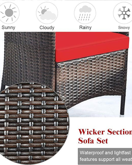Goplus 4-Piece Rattan Patio Set, Outdoor/Indoor Wicker Conversation Set for Pool, Backyard, Lawn, Wicker Chairs and Sofa with Soft Cushion, Rattan Furniture with Tempered Glass Coffee Table - LeafyLoom