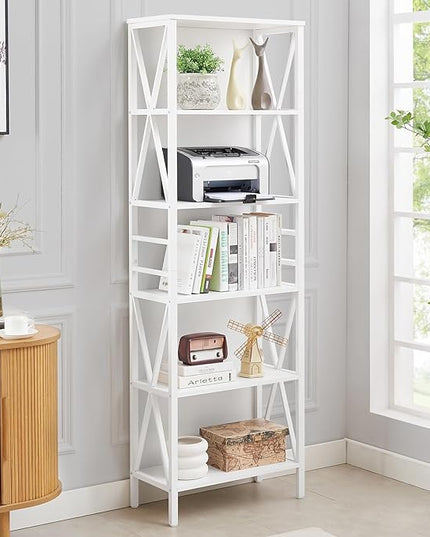 HOMISSUE Bookshelf, 6-Tier Tall Bookshelf, Rustic Wood Metal Bookshelves and Bookcases, Freestanding Open Bookshelf, Industrial Bookcase for Home Office, Living Room and Bedroom, White - LeafyLoom