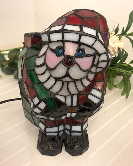 Bieye L10826 Christmas Santa Claus Table Lamp Tiffany Style Stained Glass Night Light for Home Décor (5.75" L x 6.75" D x 9" H) - LeafyLoom