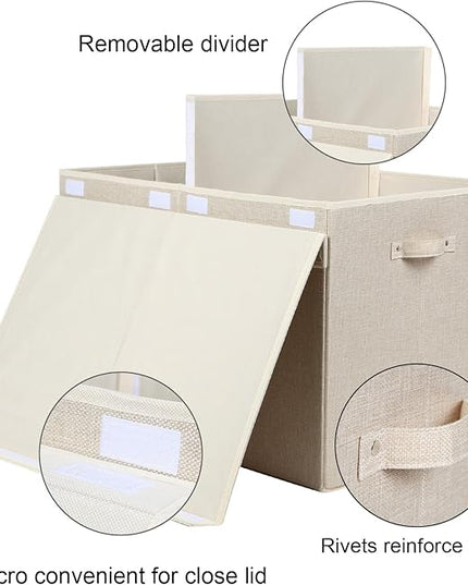 popoly 122L Large Toy Box Chest with Lid, Foldable Toy Storage Organizer Bin Boxes with Removable Divider for Kids, Boys, Girls, Nursery, Playroom, 26"x17" x17" (Linen Beige) - LeafyLoom