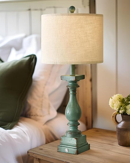 BOBOMOMO Retro 27" USB Charging Ports A/C 3 Way Dimmable Touch Control Green Farmhouse Lamps Set of 2 for Bedrooms Retro Side Table Lamps Bedside Lamp for Side Nightstand Living Room(Bulb Included) - LeafyLoom