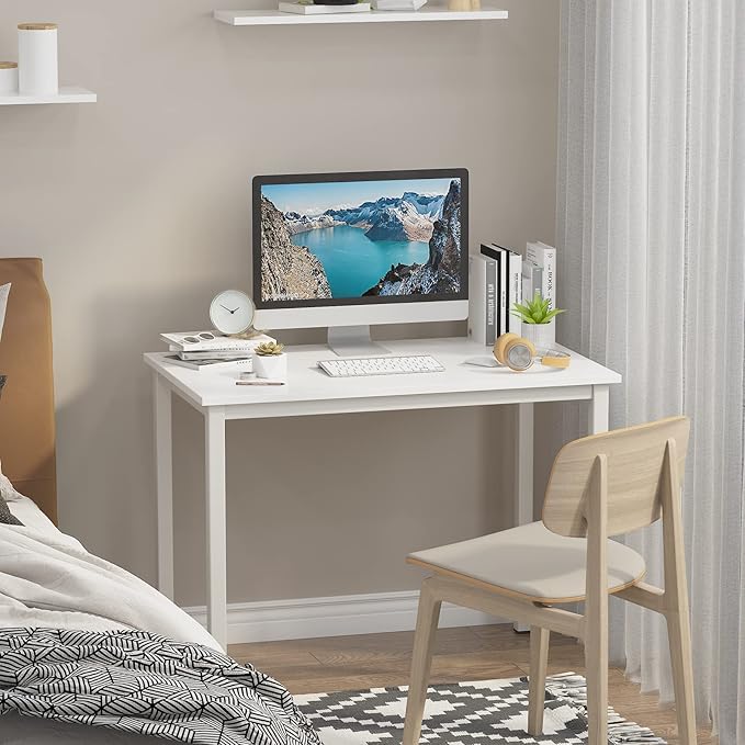 SogesGame Small Computer Desk, 39.4 inches Small Office Desk Computer Table Study Writing Desk Workstation for Home Office,White - LeafyLoom