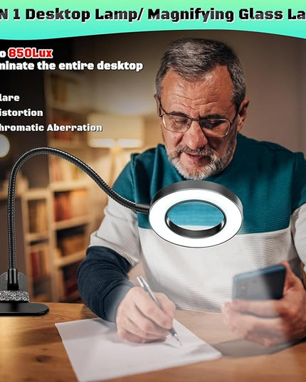 10X Magnifying Glass with Light, Clip on Mganifier with Light, 48 LED Desk Magnifying Glass wtih Clamp, 3 Modes Dimmable Magnifying LED Lamps for Bed Work Crafts DIY Repair - LeafyLoom