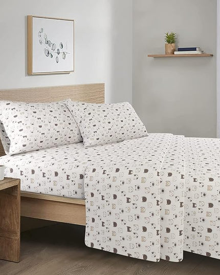 Comfort Spaces Cotton Flannel Breathable Warm, Deep Pocket Sheets with Pillow Case Bedding, Queen, Grey/Pink Cats 4 Piece - LeafyLoom