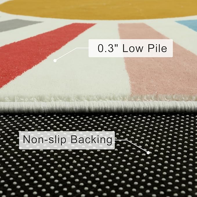 Kids Rugs for Playroom 5'x7' Rug, Boho Washable Area Rug for Kids Room, Rainbow Kids Nursery Rug Non-Slip Sunshine Carpet Soft Colorful Rug for Classroom Office Dining Room - LeafyLoom