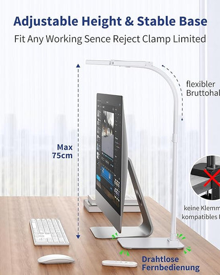 Desk Lamp Architect Task Dual Head Modern Flexible Gooseneck Tall Dimmable Light for Home Office, 5 Color Modes,Remote Control, 1500lm 24W Extra Bright Lighting - LeafyLoom