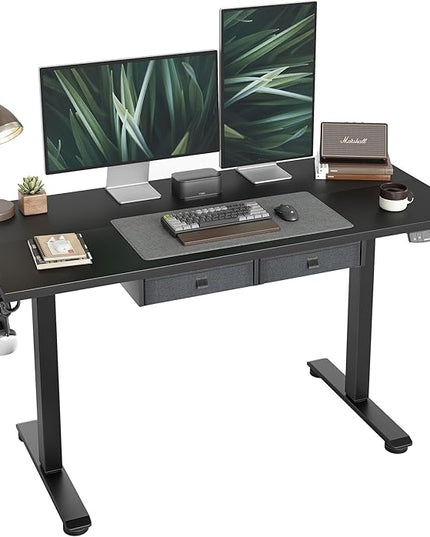 Standing Desk with 2 Drawers, Adjustable Height Electric Desk with Storage, 55 x 24 Inches Sit Stand Up Computer Table for Work Office Home, Black - LeafyLoom