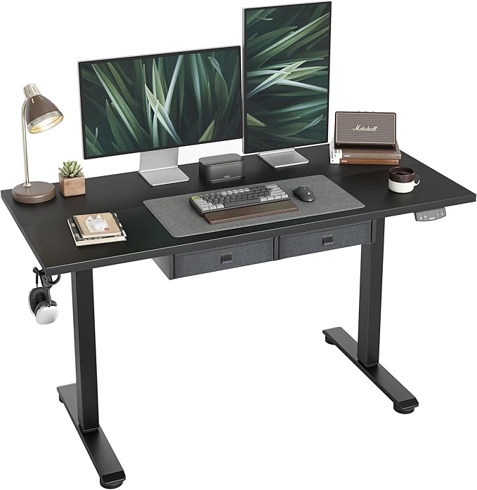 Standing Desk with 2 Drawers, Adjustable Height Electric Desk with Storage, 55 x 24 Inches Sit Stand Up Computer Table for Work Office Home, Black - LeafyLoom