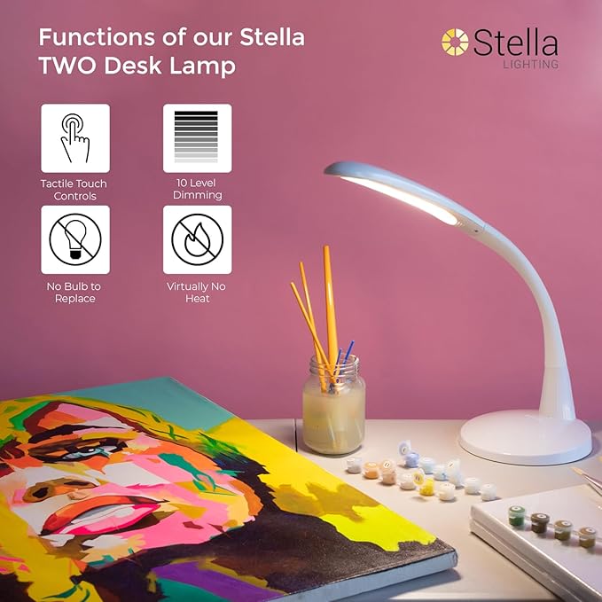 Stella Two Premium 11W LED Desk Task Lamp, Dimmable, Custom Color Temperature, Adjustable, and Remote Controlled Modern Desk Lamp for Living Room, Bedroom, and Office Lighting - LeafyLoom