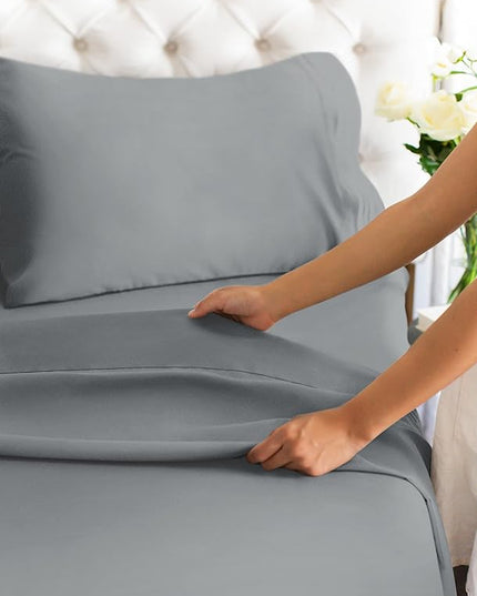 Twin Size 3 Piece Sheet Set - Comfy Breathable & Cooling Sheets - Hotel Luxury Bed Sheets for Women & Men - Deep Pockets, Easy-Fit, Soft & Wrinkle Free Sheets - Steel Blue Oeko-Tex Bed Sheet Set - LeafyLoom