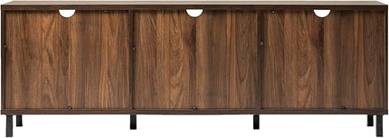 Walker Edison Modern Slatted Wood TV Stand for TV's up to 80" Universal TV Stand for Flat Screen Living Room Storage Cabinets and Shelves Entertainment Center, 70 Inch, Dark Walnut - LeafyLoom