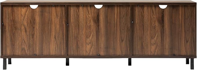 Walker Edison Modern Slatted Wood TV Stand for TV's up to 80" Universal TV Stand for Flat Screen Living Room Storage Cabinets and Shelves Entertainment Center, 70 Inch, Dark Walnut - LeafyLoom