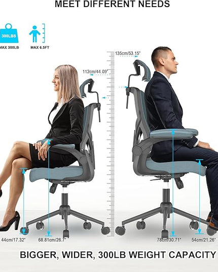 𝑯𝑶𝑴𝑬 𝑶𝑭𝑭𝑰𝑪𝑬 𝑪𝑯𝑨𝑰𝑹, Ergonomic Mesh Desk Chair, High Back Computer Chair- Adjustable Headrest with Flip-Up Arms, Lumbar Support, Swivel Executive Task Chair (Modern, Black Coral) - LeafyLoom