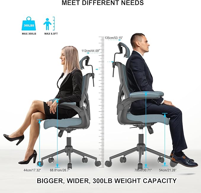 𝑯𝑶𝑴𝑬 𝑶𝑭𝑭𝑰𝑪𝑬 𝑪𝑯𝑨𝑰𝑹, Ergonomic Mesh Desk Chair, High Back Computer Chair- Adjustable Headrest with Flip-Up Arms, Lumbar Support, Swivel Executive Task Chair (Modern, Black Coral) - LeafyLoom