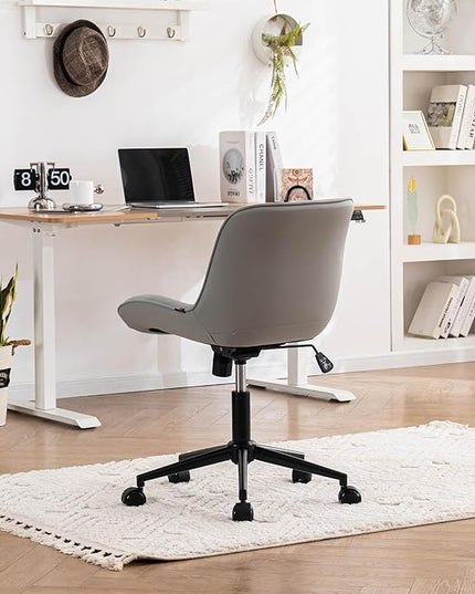 YOUNUOKE Comfortable Desk Chair, Home Office Chairs with Wheels, Armless Samll Comfy Vanity Chairs, PU Leather Computer Task Work Desk Chairs, Gery - LeafyLoom