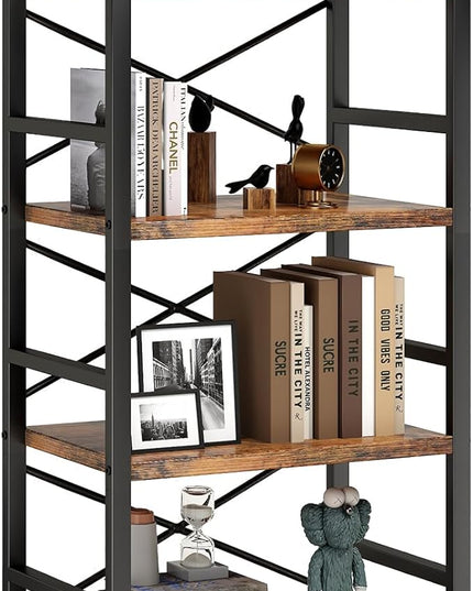 Bookshelf, 4 Tier Small Bookcase, Organizers and Storage, Metal Small Bookcase, Rustic Book Shelf Organization and Storage for Living Room, Bedroom, and Home Office(Rustic Brown) - LeafyLoom