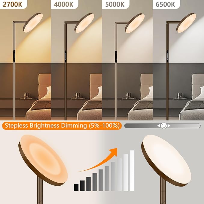 LED Floor Lamp,69" Tall Lamp with Remote & Touch Control,Dimmable Brightness Color Temperature Standing Lamp for Living Room Bedroom Classroom Office,Brown - LeafyLoom