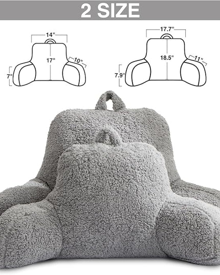 A Nice Night Sherpa Fleece Flannel Reading Pillow Bed Wedge Adult Backrest with Arms Back Support for Sitting Up in Bed/Couch,Grey,Large - LeafyLoom