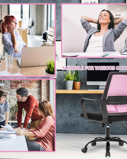 Desk Chair Mesh Office Chair Ergonomic Computer Chair Executive Lumbar Support Adjustable Stool Rolling Swivel Chair,Pink - LeafyLoom