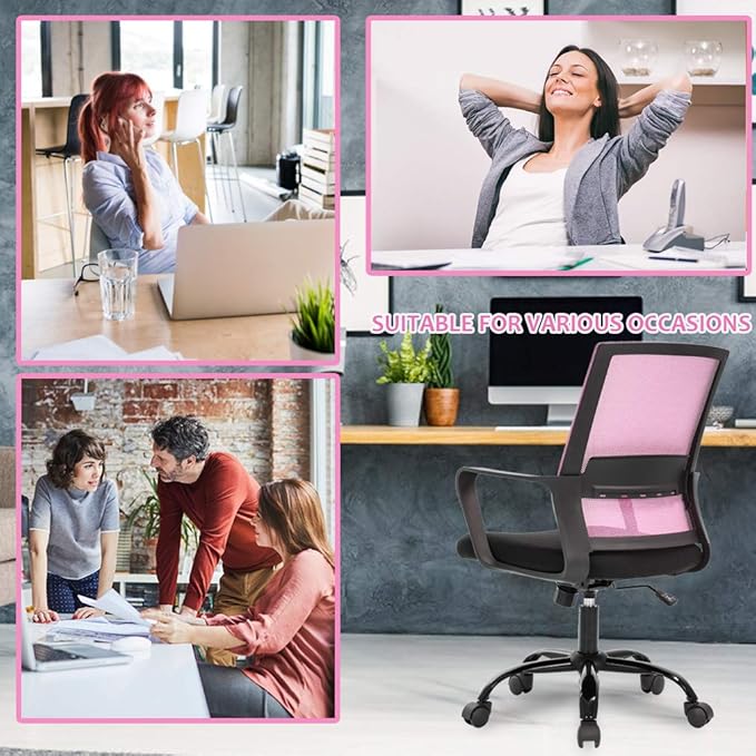 Desk Chair Mesh Office Chair Ergonomic Computer Chair Executive Lumbar Support Adjustable Stool Rolling Swivel Chair,Pink - LeafyLoom