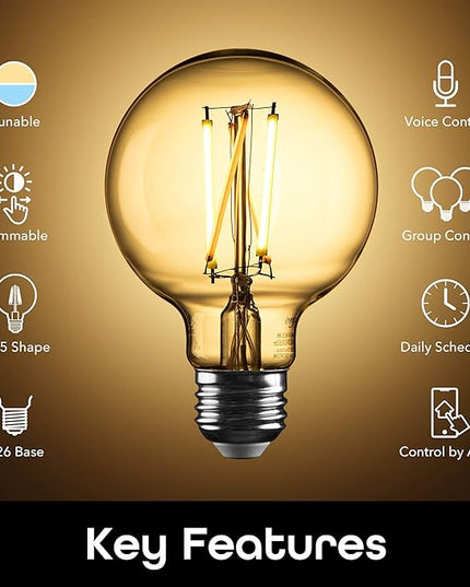Geeni Smart Light Bulb - Alexa and Google Home Compatible, Amber LED Programmable and Dimmable WiFi Light Bulb, App Controlled (G25-2 Pack) Geeni