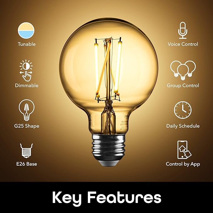 Geeni Smart Light Bulb - Alexa and Google Home Compatible, Amber LED Programmable and Dimmable WiFi Light Bulb, App Controlled (G25-2 Pack) Geeni