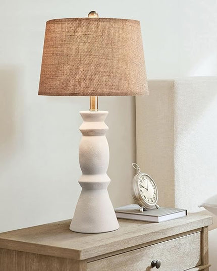 Oneach 25.75'' Farmhouse Ceramic Table Lamp for Living Room White Bedside Lamps Office White Table Lamp Set of 2 for Bedroom Retro Nightstand Lamp End Table Lamps - LeafyLoom