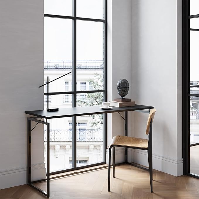 Folding Desk 30 Inch - Small Foldable Desk for Small Space Minimalist, Space Saving Collapsible Compact Desk Portable Table for Craft, Writing, Study and Work (No Assembly Required) - LeafyLoom