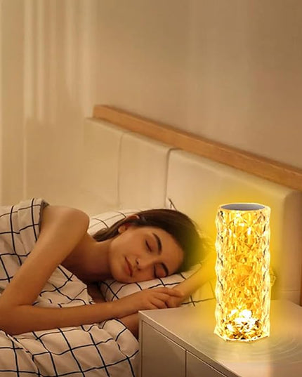 2 Pack Crystal Table Lamp (Touch & Remote), RGB 16 Colors Changing Lamp, Rechargeable Crystal Lamp, Rose Diamond Night Light, for Bedroom/Party/Dinner/Decoration - LeafyLoom