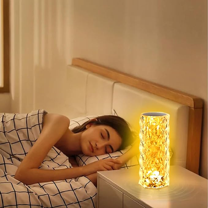 2 Pack Crystal Table Lamp (Touch & Remote), RGB 16 Colors Changing Lamp, Rechargeable Crystal Lamp, Rose Diamond Night Light, for Bedroom/Party/Dinner/Decoration - LeafyLoom