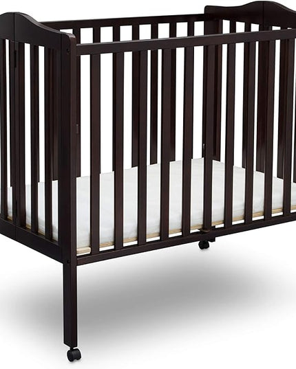 Delta Children Folding Portable Mini Baby Crib with 1.5-inch Mattress, Dark Chocolate - LeafyLoom