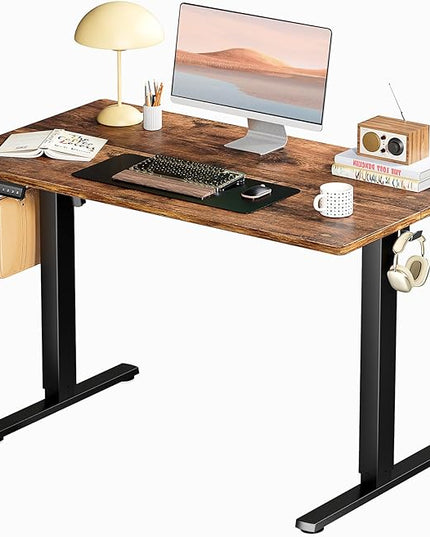 SMUG Standing Desk, Adjustable Height Electric Sit Stand Up Down Computer Table, 40x24 Inch Ergonomic Rising Desks for Work Office Home, Modern Lift Motorized Desktop Workstation, Rust Brown - LeafyLoom