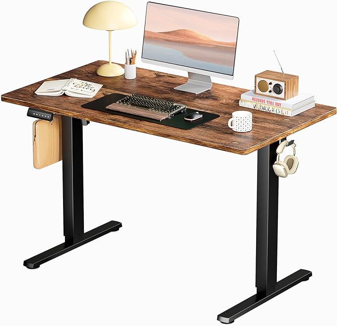 SMUG Standing Desk, Adjustable Height Electric Sit Stand Up Down Computer Table, 40x24 Inch Ergonomic Rising Desks for Work Office Home, Modern Lift Motorized Desktop Workstation, Rust Brown - LeafyLoom