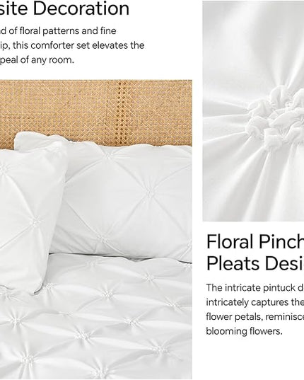 BEDELITE White King Size Comforter Set - 3 Pieces Boho Pintuck Bedding Comforter Sets, Lightweight Soft & Warm King Bedding Set with 2 Pillowcases for All Season - LeafyLoom