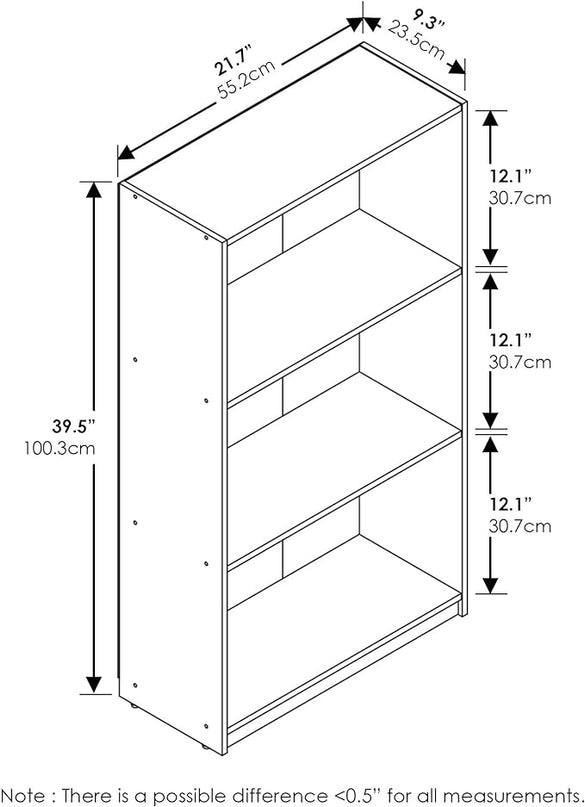 FURINNO Basic 3-Tier Bookcase/Bookshelf/Storage Shelves, Natural Oak - LeafyLoom