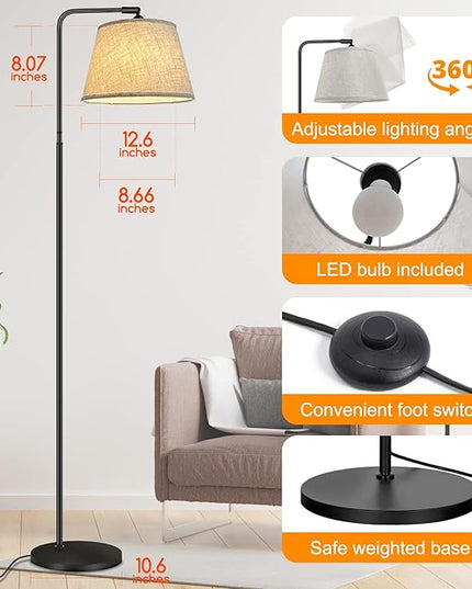 Floor Lamp with 3 Color Temperatures for Living Room Bedroom Office, 12W LED Bulb included, Modern Standing Lamp Tall Bright Corner Floor Lamp with Shade - LeafyLoom